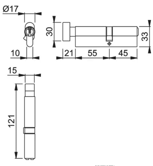 HOPPE ARRONE AR-MK-3121-91-DF-NP - Key & Oval Turn Euro Profile Cylinder 45/55 mm - 100 mm overall length